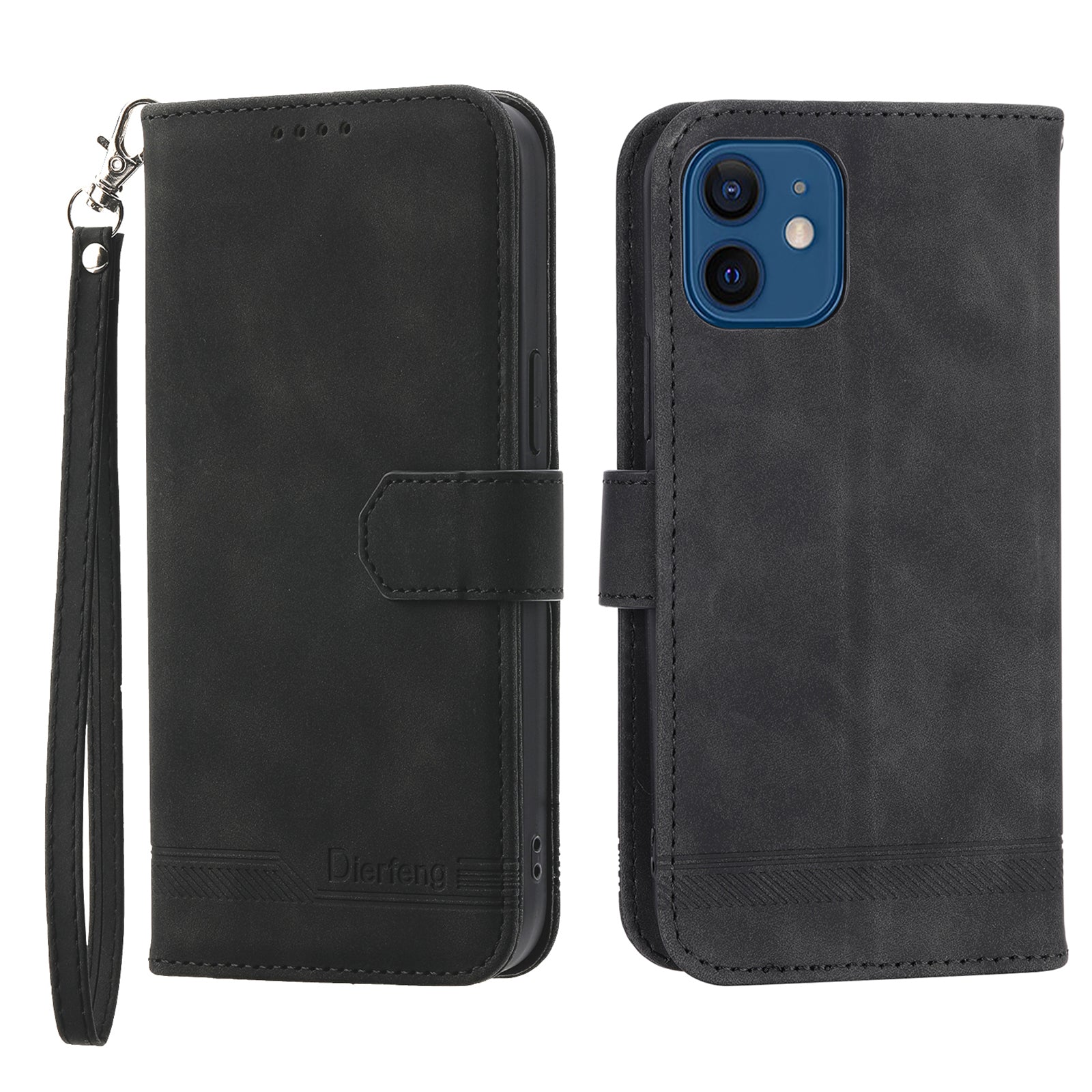 DIERFENG DF-03 Anti-scratch Leather Phone Case Stand Wallet for iPhone 12 12 Pro 6.1 inch Lines Imprinted Anti-drop Phone Cover DIERFENG DF-03 Anti-scratch Leather Phone Case Stand Wallet for iPhone 12 12 Pro 6.1 inch Lines Imprinted Anti-drop Phone Cover